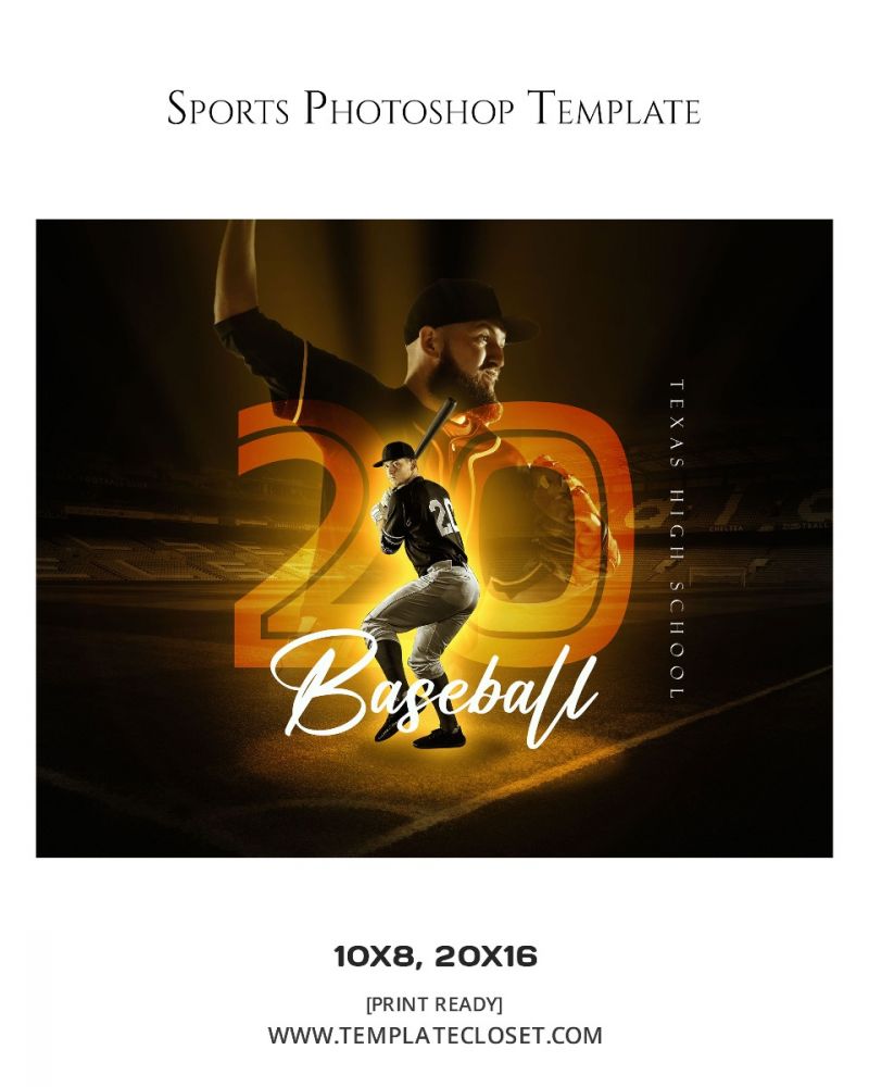 Baseball Yellow Effect Sports Photography Template