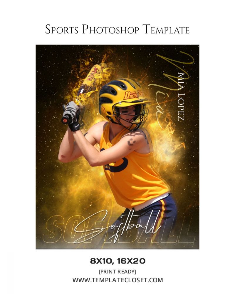 Softball On The Fire Enliven Effect Photography Template