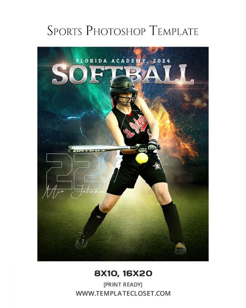 Softball Multi Color And Multi Layered Photography Template