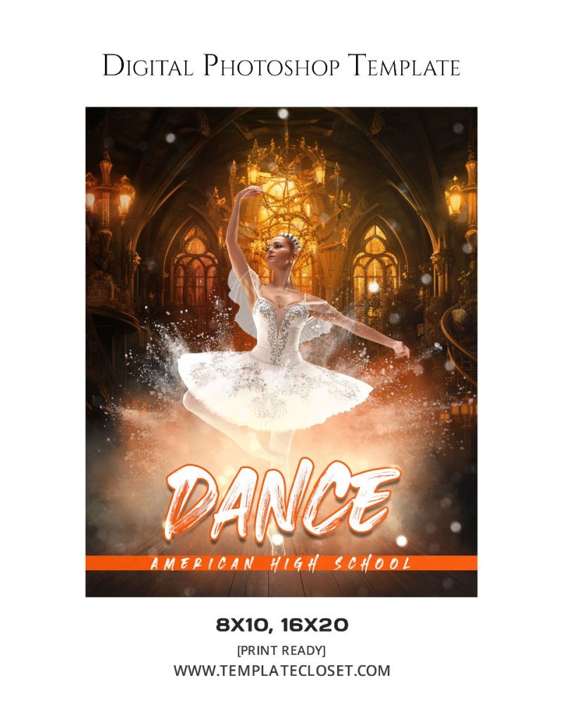 Dance Orange Effect Digital Photoshop Layered Template