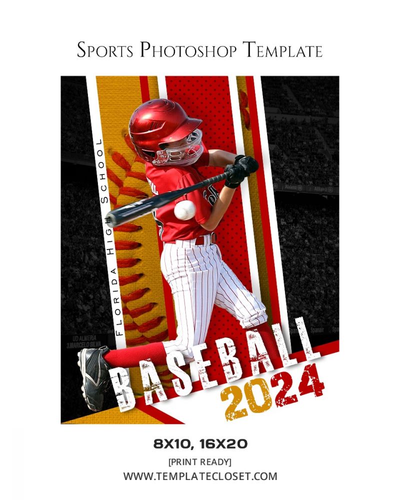 Baseball Yellow And Red Effect Customized Photography Template
