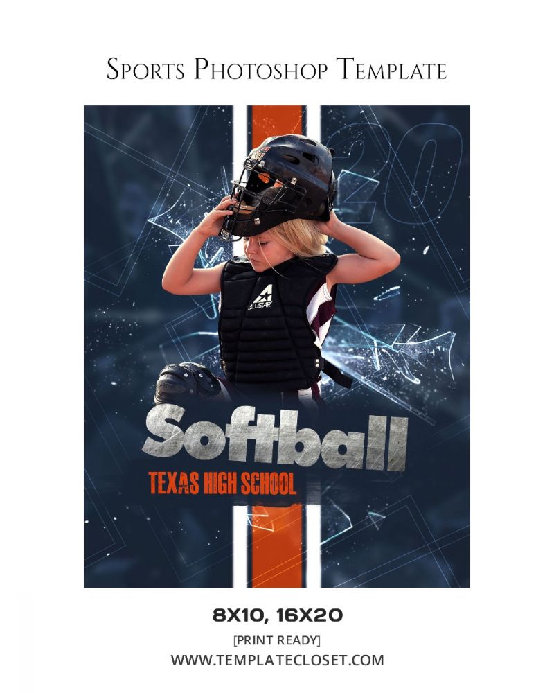 Softball Glass Effect Photography Layered Template