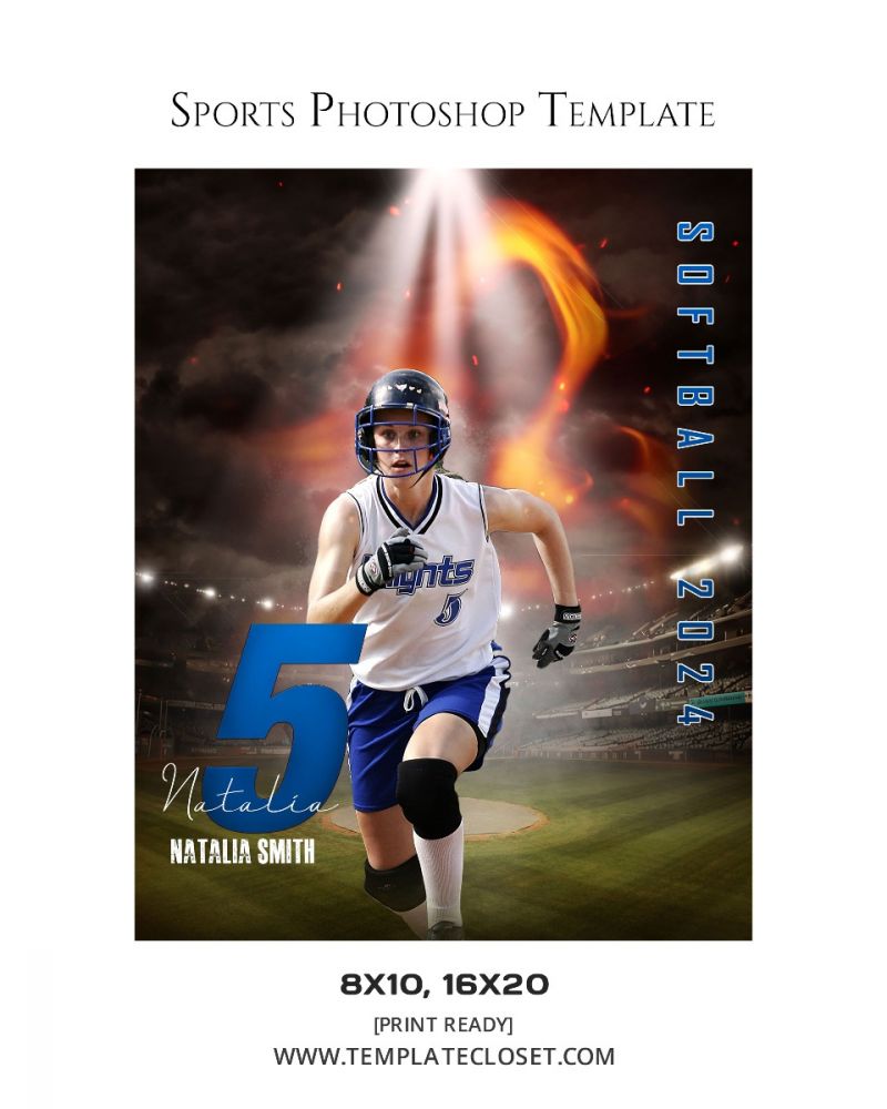 Softball Thunder Effect Sports Photoshop Template