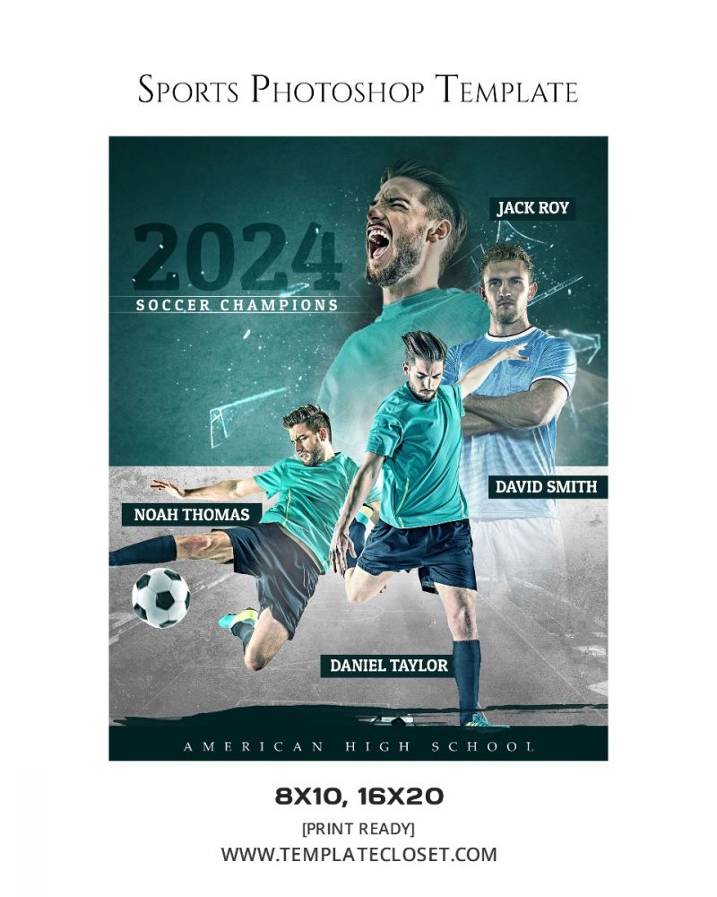 Soccer Champions Team Customized Sports Photography Template