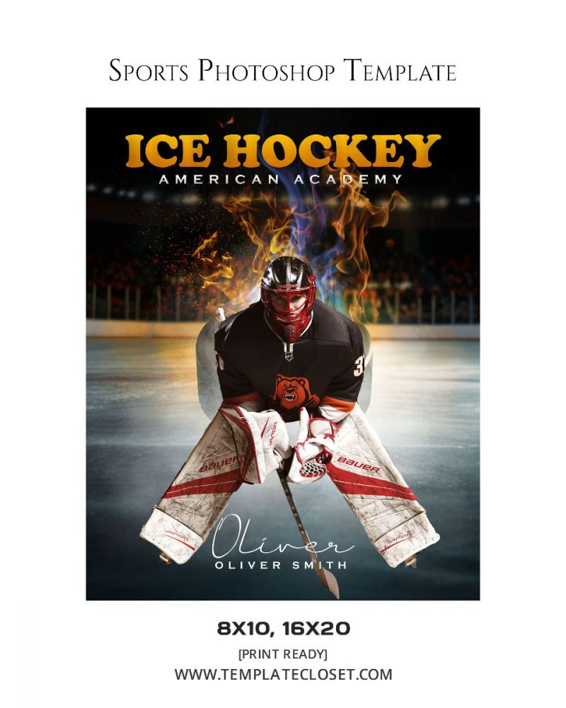 Ice Hockey On The Fire Layered Photoshop Template