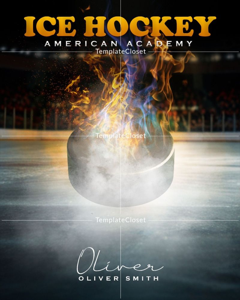 Ice Hockey American High School Photoshop Layered Template