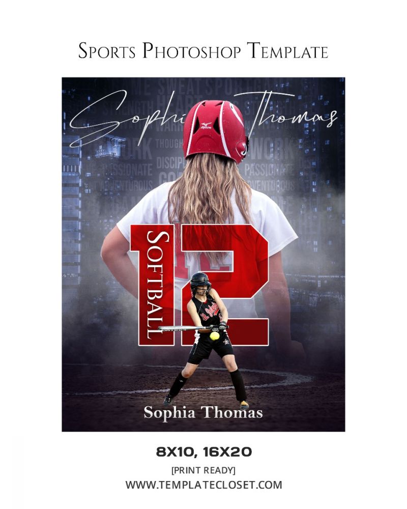 Sophia Thomas - Softball Enlarge Effect Photography Template