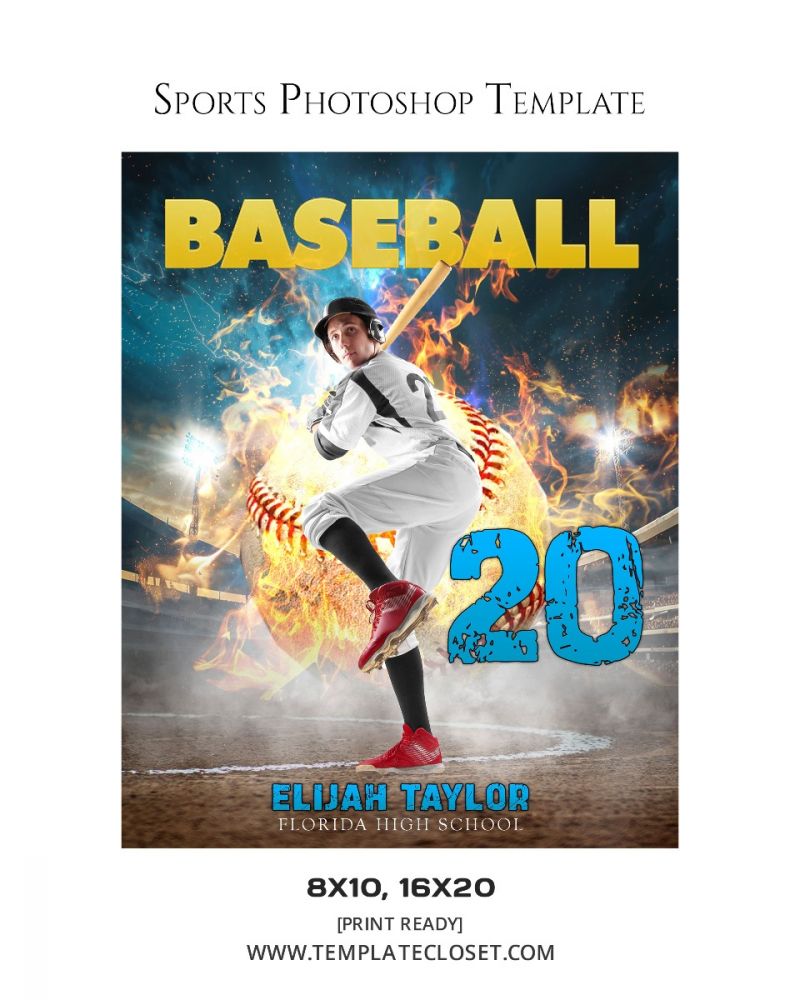 Fully Customized Baseball Fire Effect Layered Template