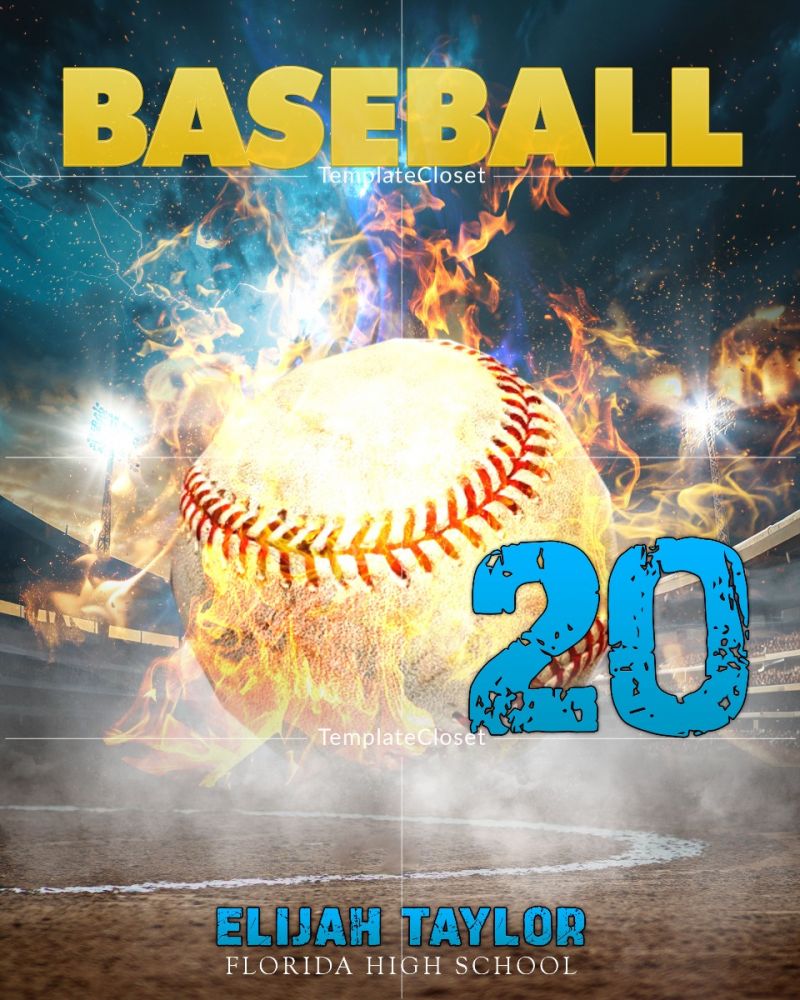 Fully Customized Baseball Fire Effect Layered Template