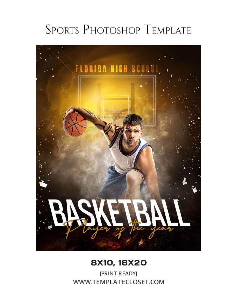 Basketball Color and Light Effect Sports Photography Layered Template