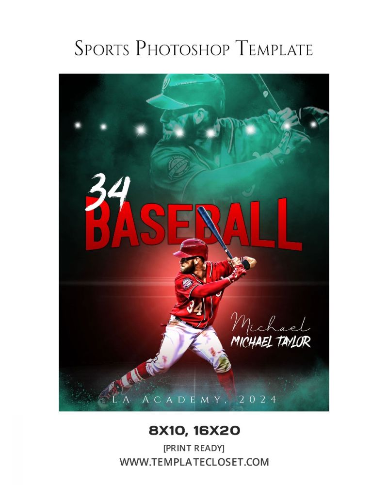 Baseball Color Effect Memory Mate Photography Layered Template