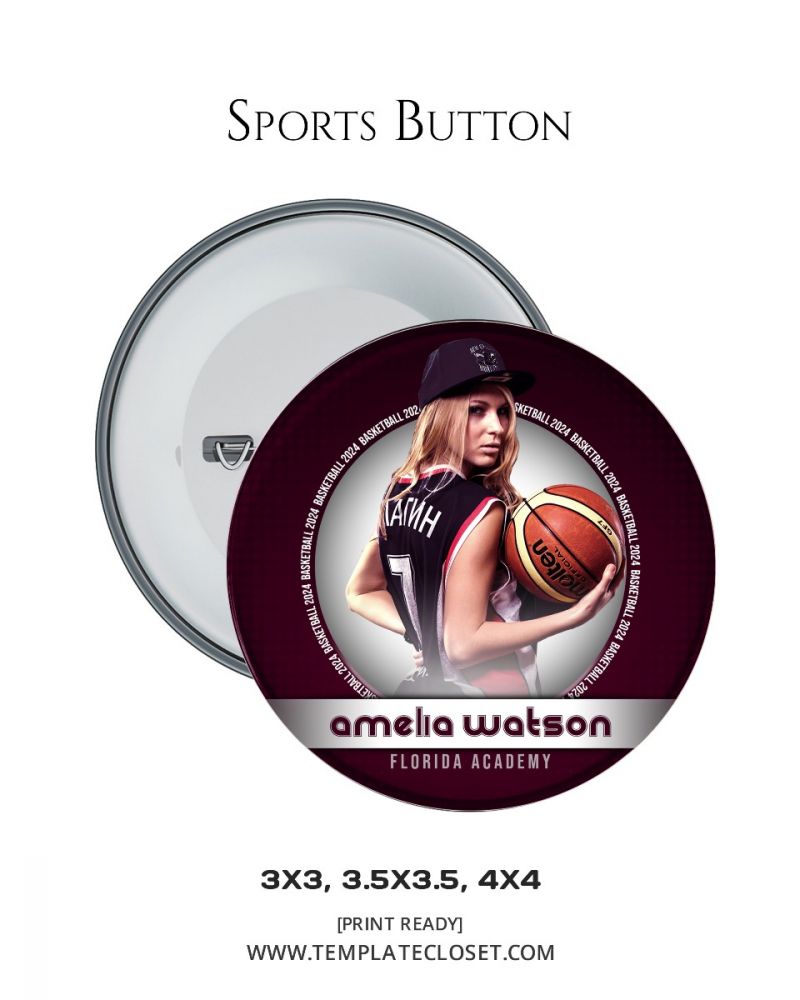 Basketball Print Ready Sport Button