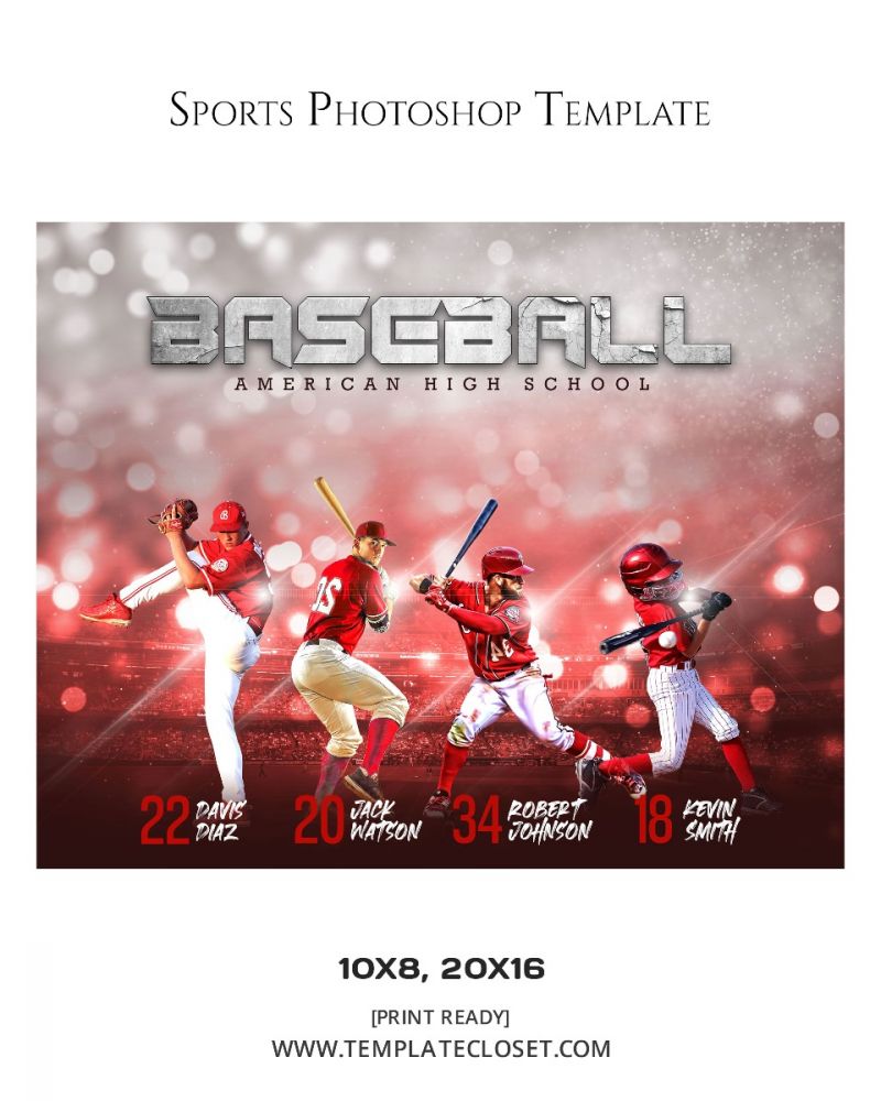 Baseball Team With Jersey Number Layered Photography Template