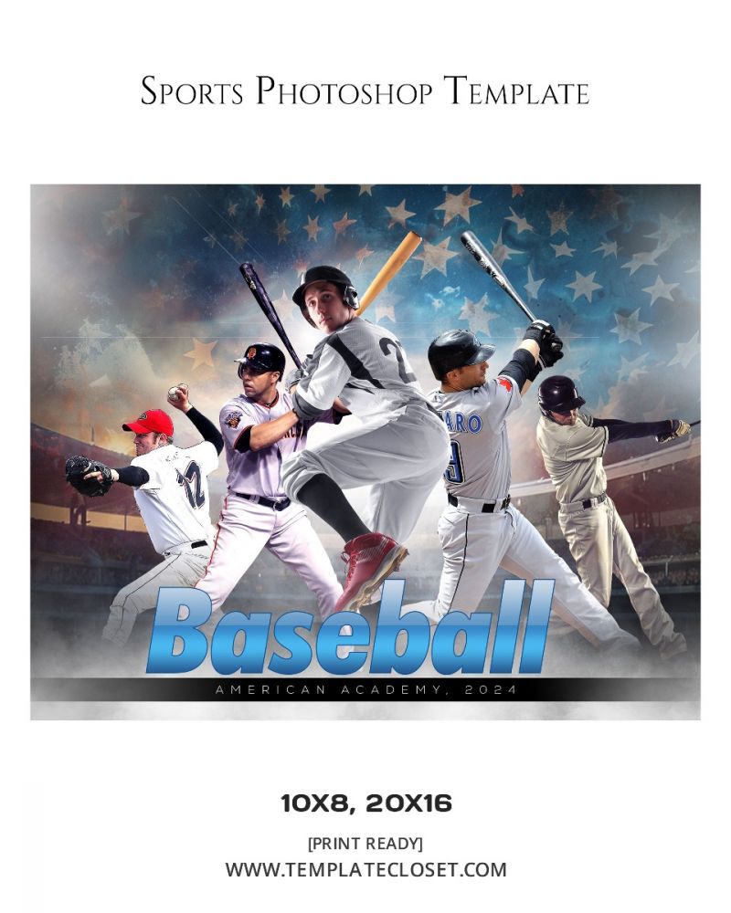 Baseball Team With Flag Photography Template