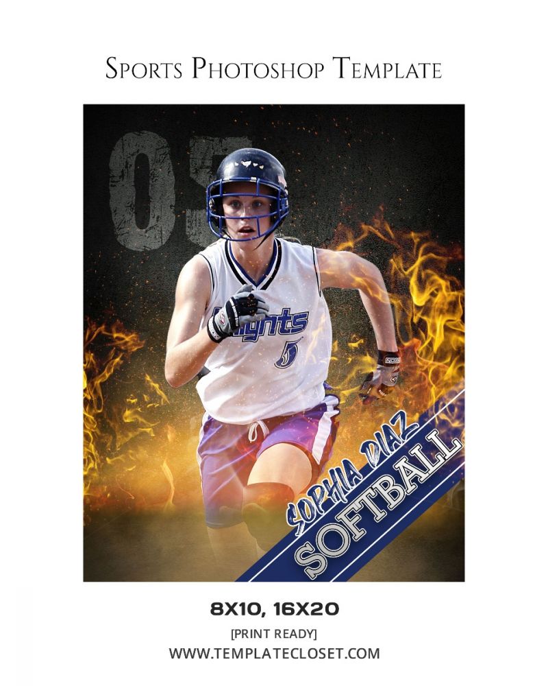 Softball On The Fire Layered Photoshop Template