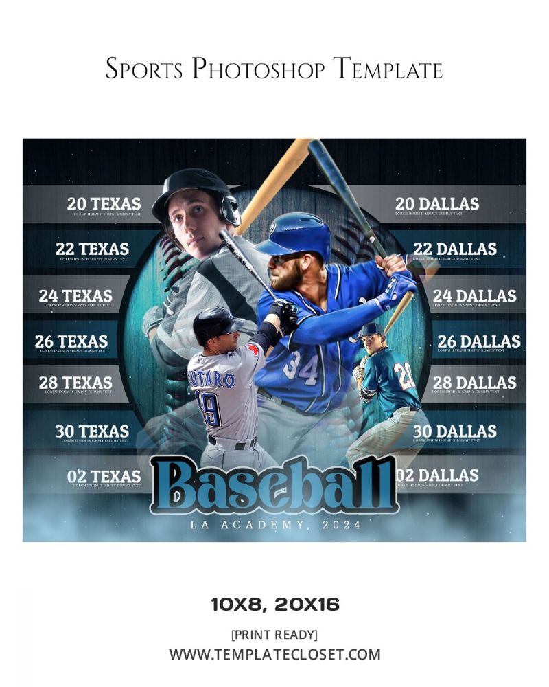 Baseball Two Team Multi Layer Sports Photography Template