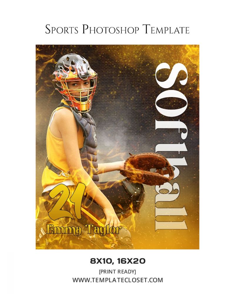Softball Yellow Effect Multi Layer Customized Photography Template