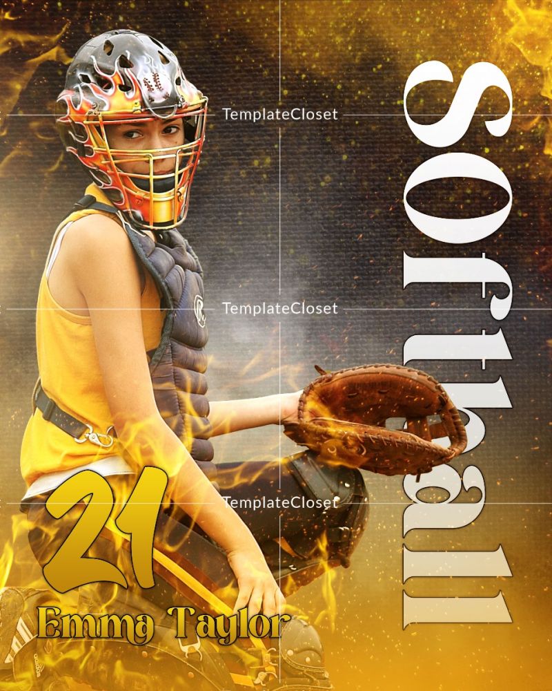 Softball Yellow Effect Multi Layer Customized Photography Template