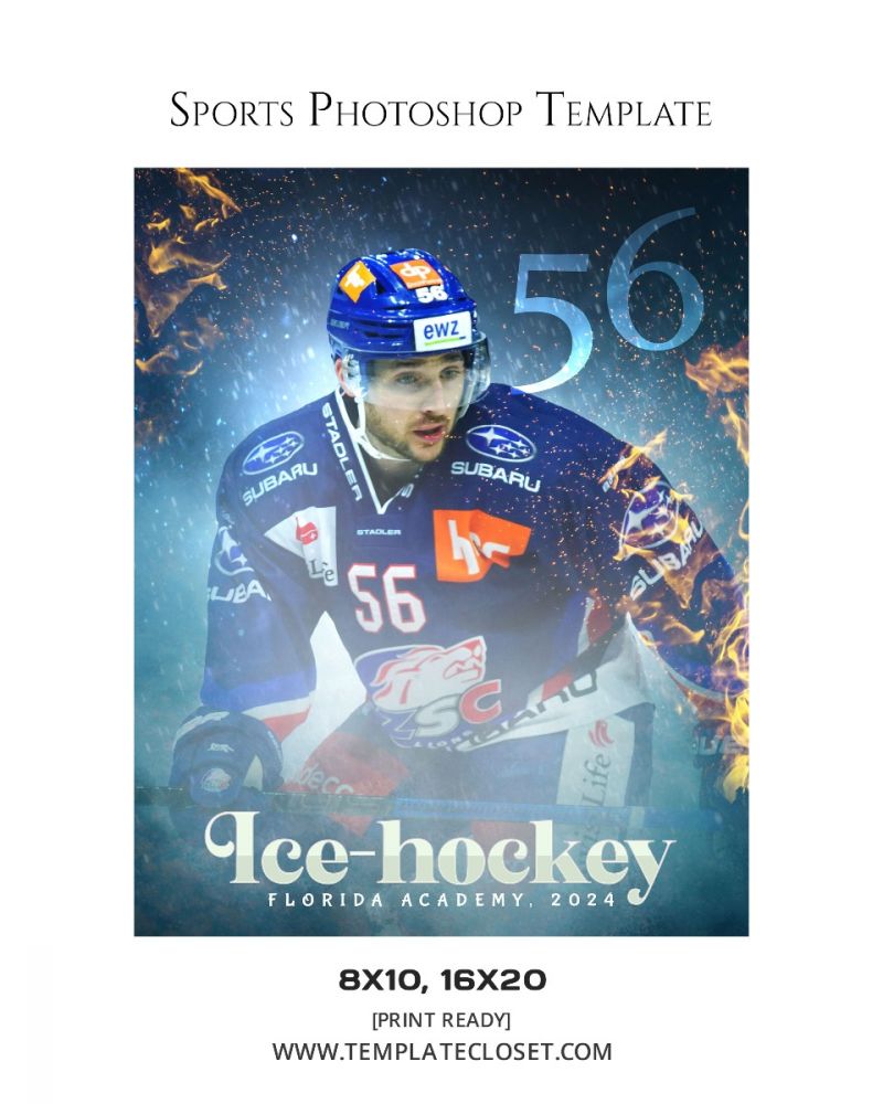 Ice Hockey Fire Effect Multi Layer Sports Photography Template