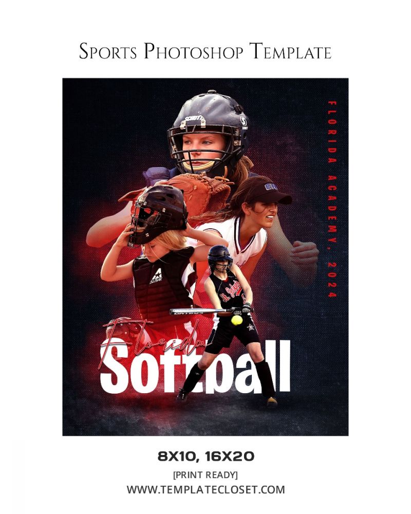 Softball Memory Mate Sports Multi Layer Photography Template