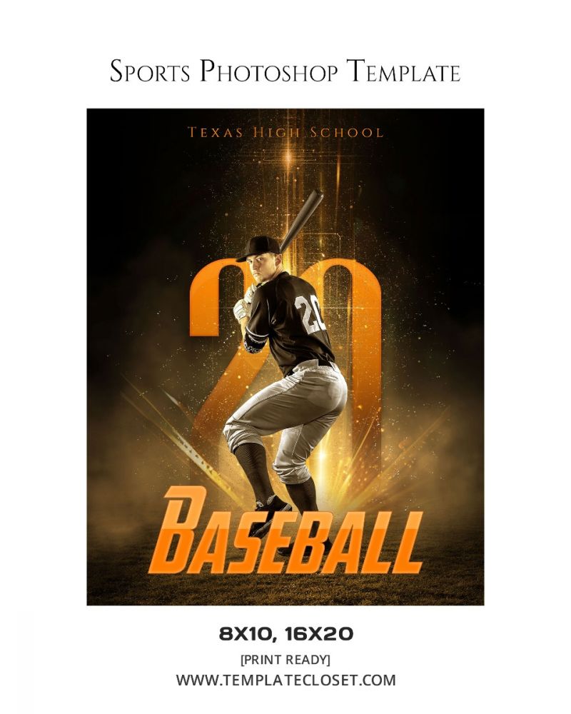 Baseball Texas High School Photography Template