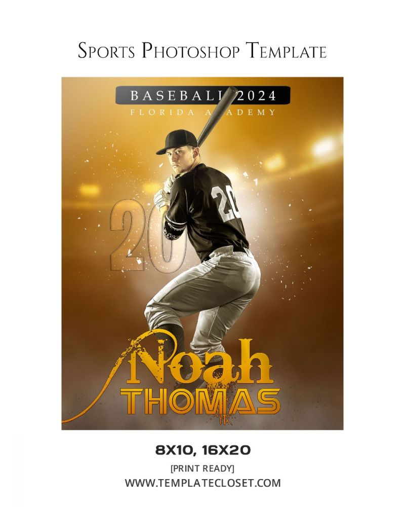 Noah Thomas - Baseball 2024 Enliven Effect Sports Photography Template