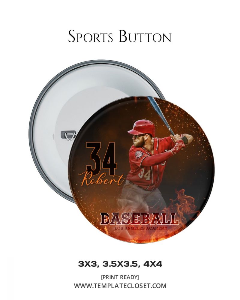 Fully Customized Baseball Button Template