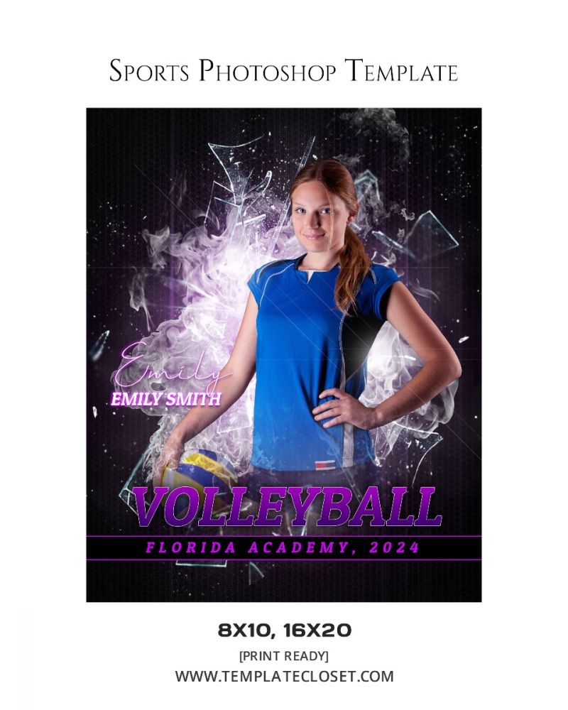 Volleyball Glass Effect Customized Sports Photography Template