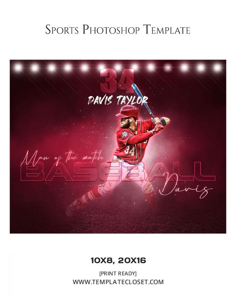 Baseball Themed Effect Sports Photography Template
