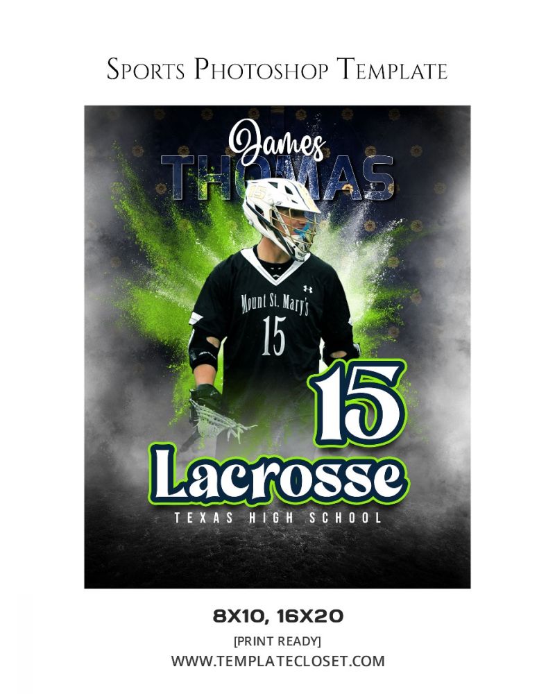 Lacrosse Powder Effect Sports Print Ready Photography Template