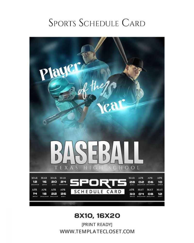 Baseball Sports Customized Schedule card