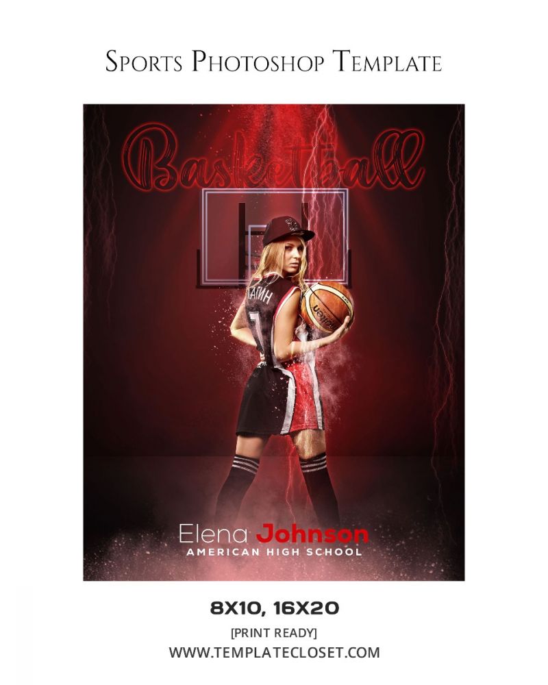 Elena Johnson - Basketball Red Effect Sports Photography Template