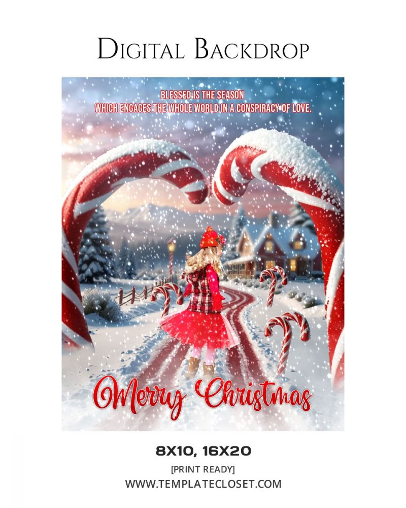 Merry Christmas With Snow Digital Photoshop Template
