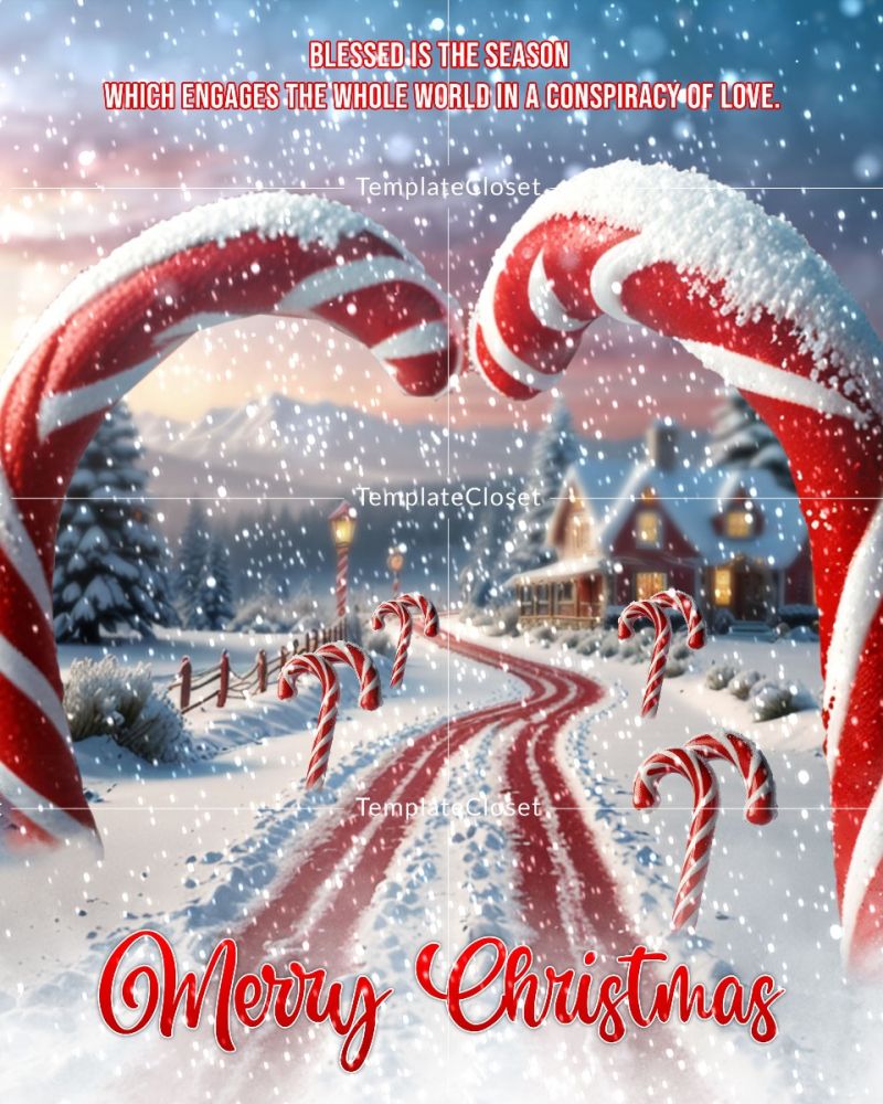 Merry Christmas With Snow Digital Photoshop Template
