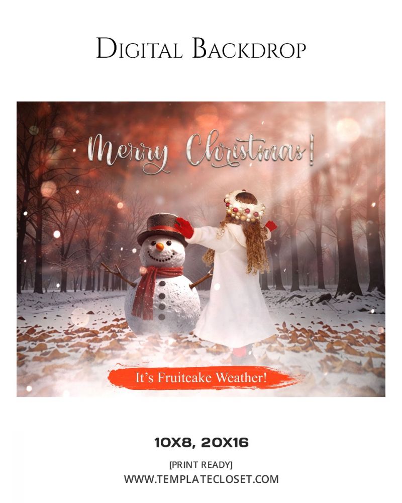 Christmas With Snow Man Digital Photoshop Template