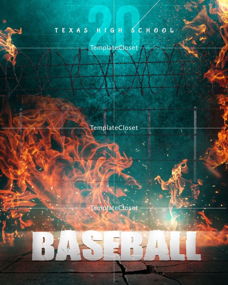 Baseball Fire Effect Sports Photoshop Layered Poster