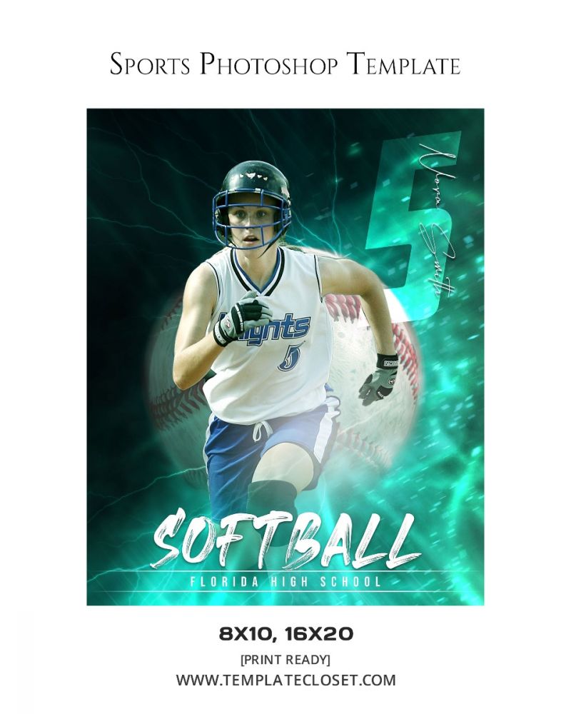 Softball Print Ready Sports Layered Photoshop Template