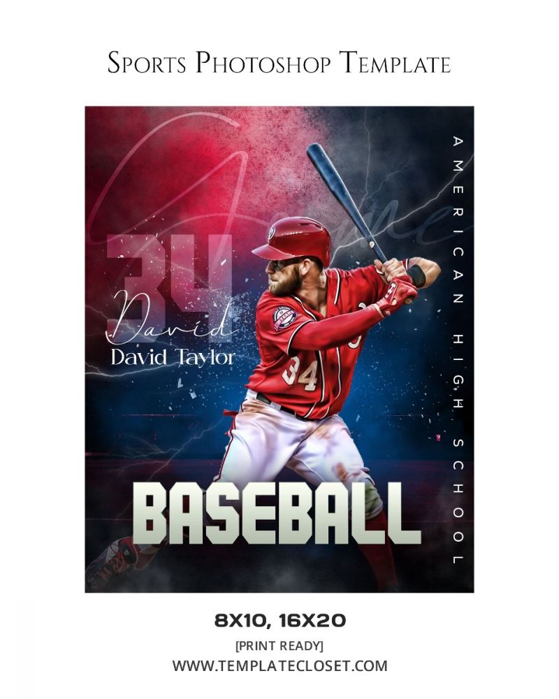 Baseball Colorful Print Ready Sports Photography Template