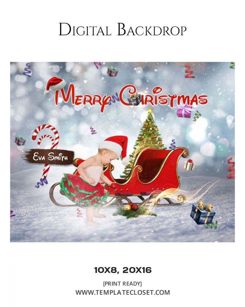 Merry Christmas Kid Digital Backdrop