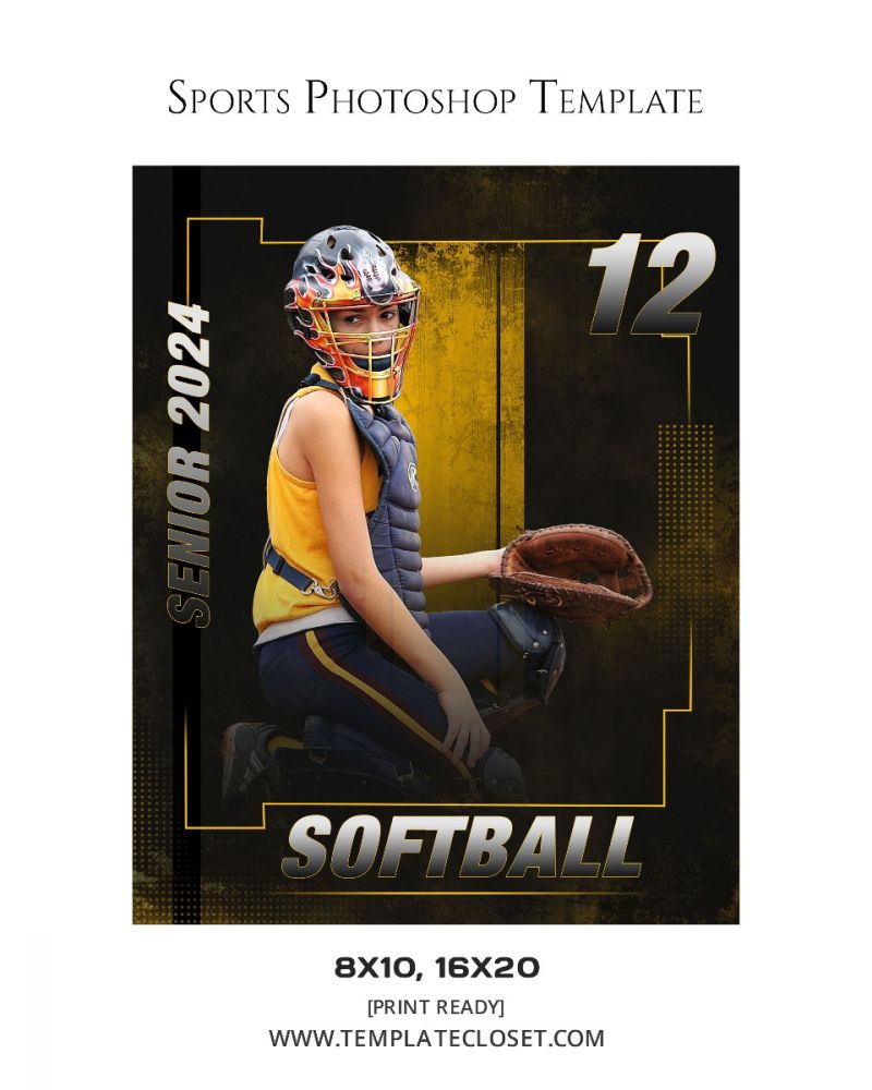 Senior Softball Print Ready Sports Layered Template
