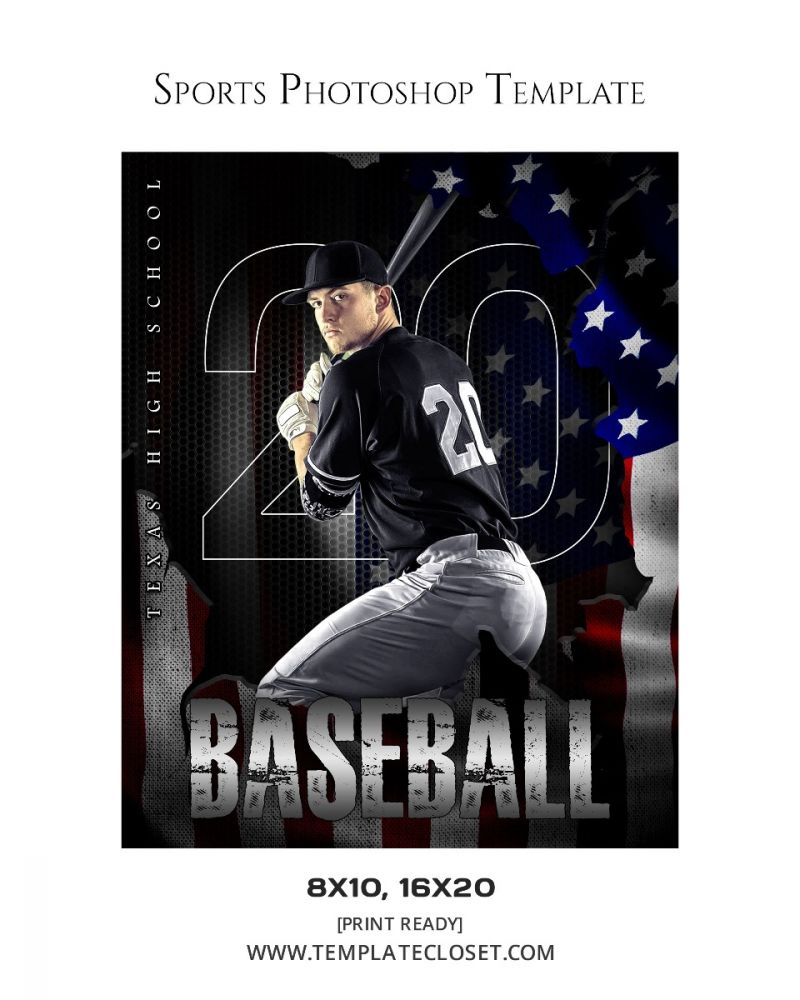 Baseball With Flag Layered Customized Photoshop Template