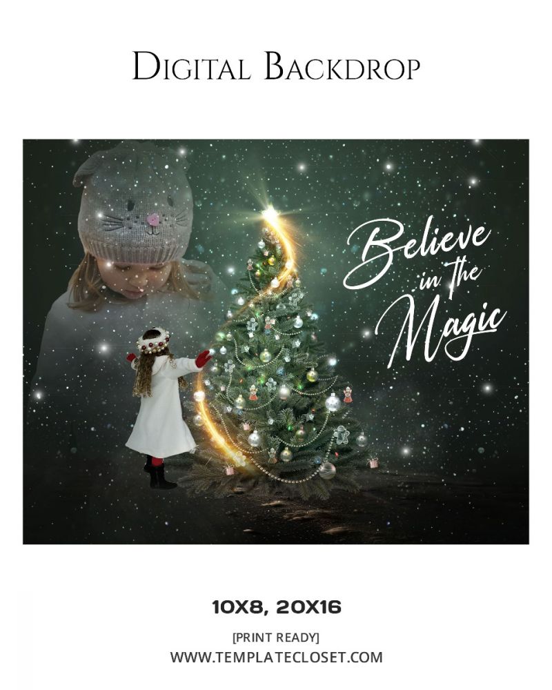 Kids Christmas Magic Digital backdrop Photography Template