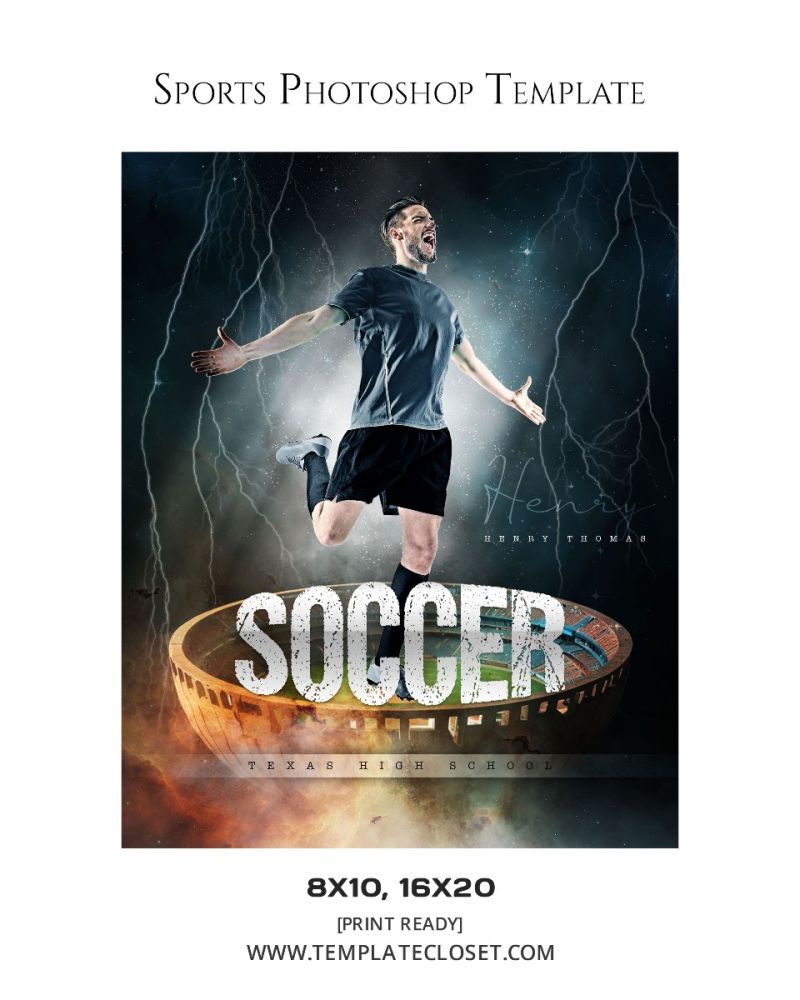 Soccer 3D Effect Print Ready Sports Photography Template