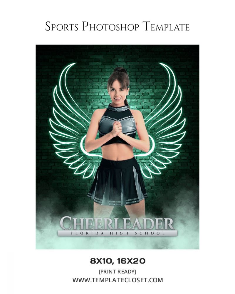 Cheerleader Green Effect Customized Sports Photoshop Template