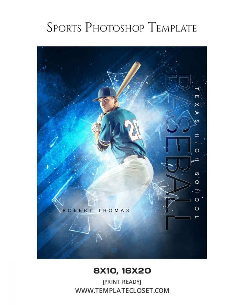 Baseball Glass Effect Print Ready Sport Photography Template