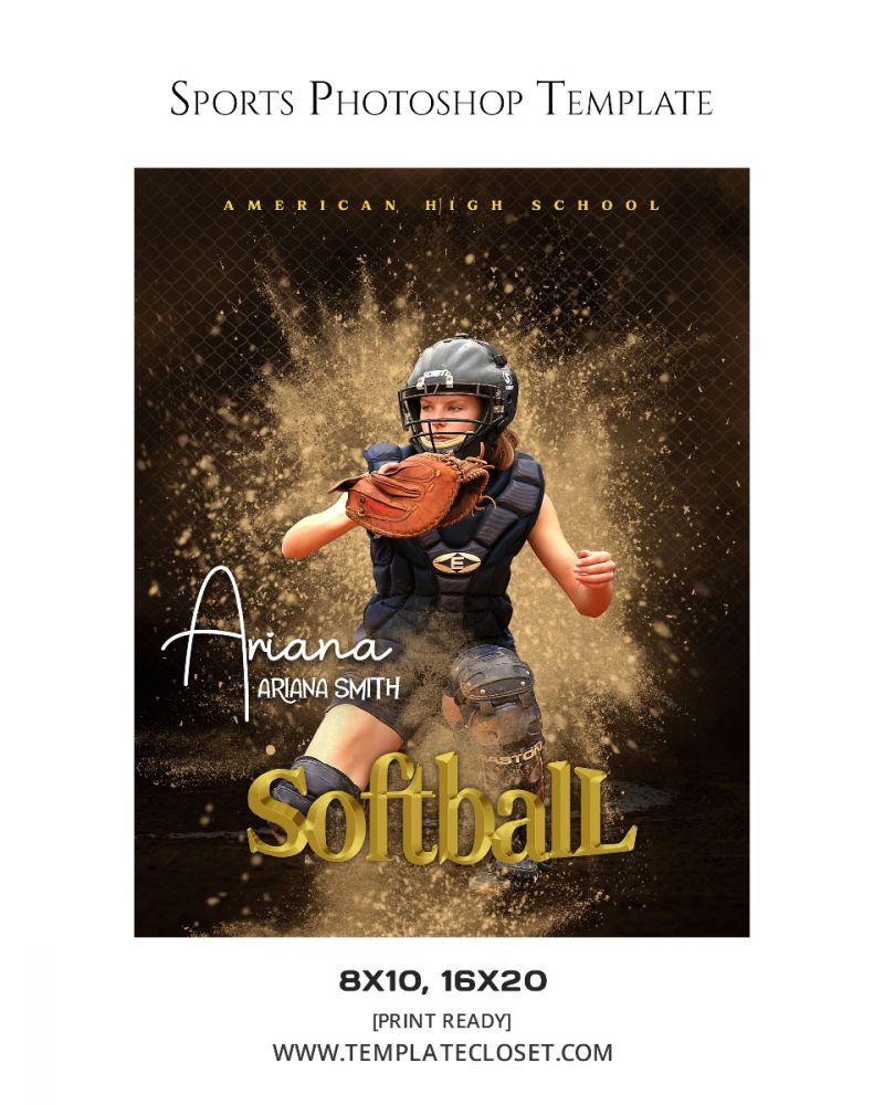 Softball Powder Effect Sports Layered Photography Template