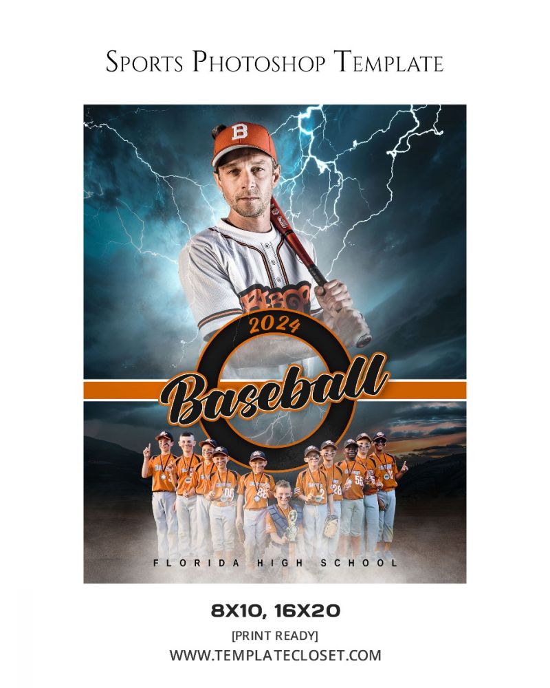 Baseball Team Enliven Effect Sports Layered Photography Template