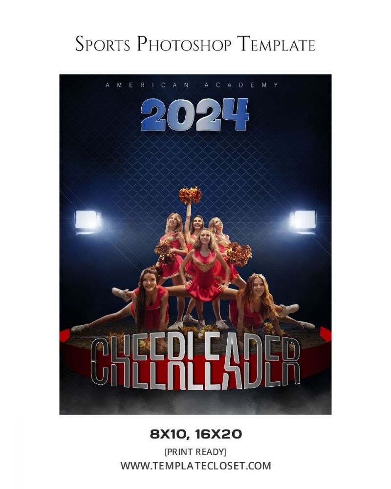 Cheerleader Green Effect Customized Sports Photoshop Template