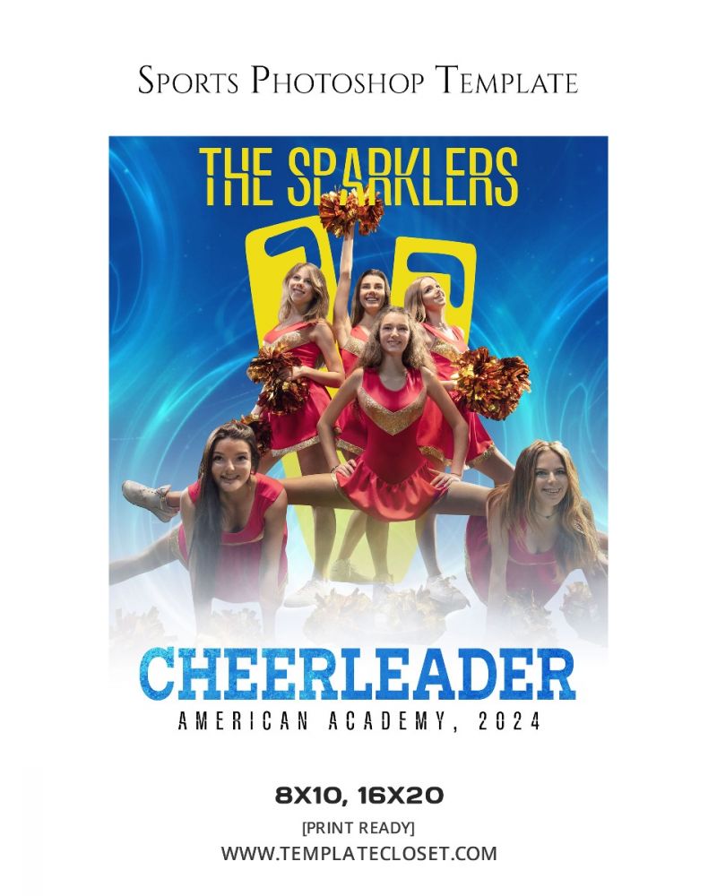 Cheerleader Green Effect Customized Sports Photoshop Template