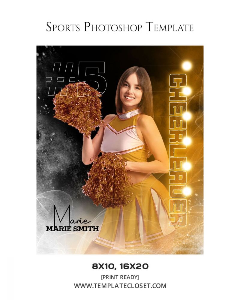 Cheerleader Green Effect Customized Sports Photoshop Template